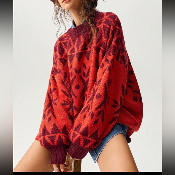 Cozy Argle Print round neck Oversized Sweater Top - Picture 6 of 7